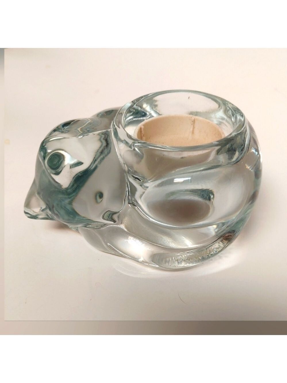 Indiana Glass Heavy Clear Glass Sleeping Kitty Tealight Holder/Votive